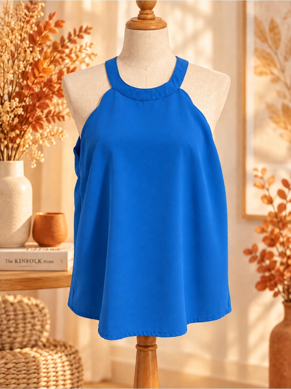 Sleeveless Halter Blouse in Cobalt Blue